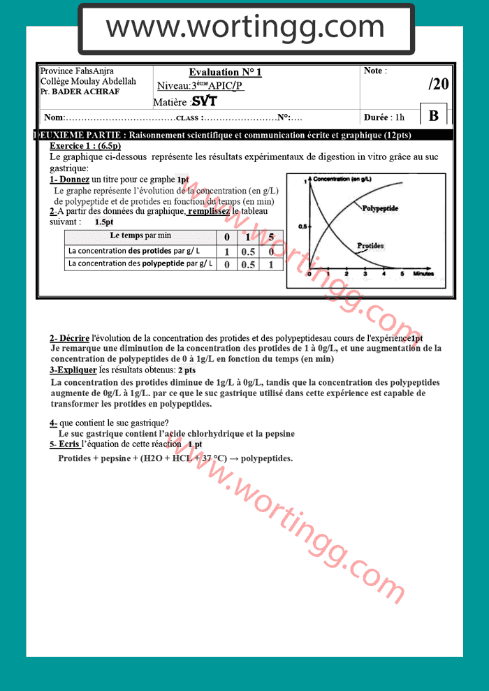 controle 1 semestre 1 svt 3ac